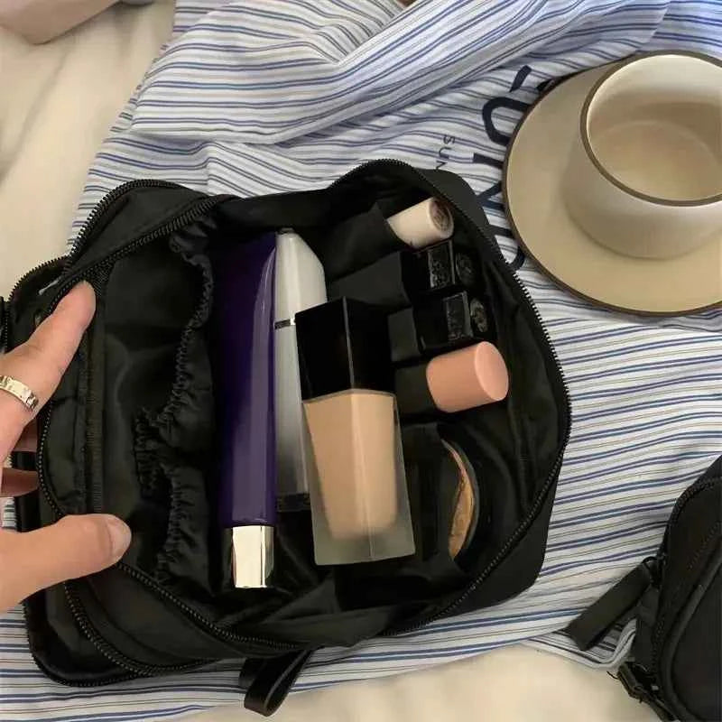 Large Capacity Makeup Brushes Storage Bag Double-Zipper Comestic Tools Organizer Wide-open Vertical Free-Standing Brush Holder