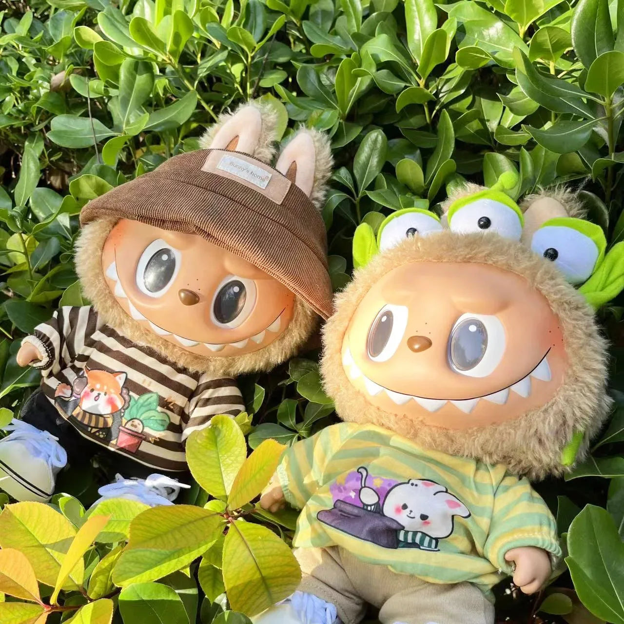 For 38Cm Labubu outfit vinyl plush doll clothes for Korea Kpop Exo Labubu doll clothes striped animal shirt set
