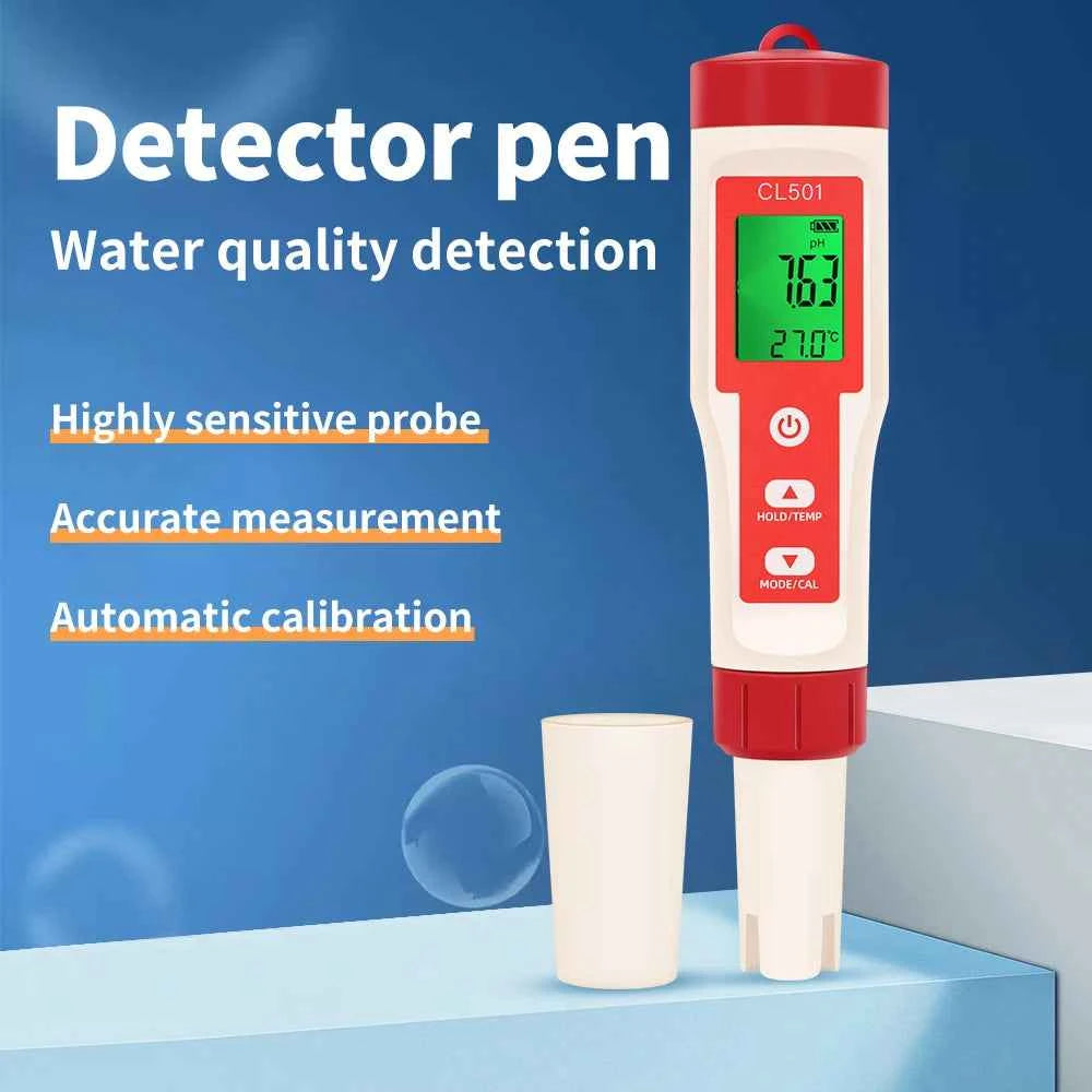 Multifunctional Chlorine Testing Pen 2/3/4/5 in 1 Water Quality Tester CL2 TEMP pH H2 ORP Measuring For Aquarium Swimming Pool