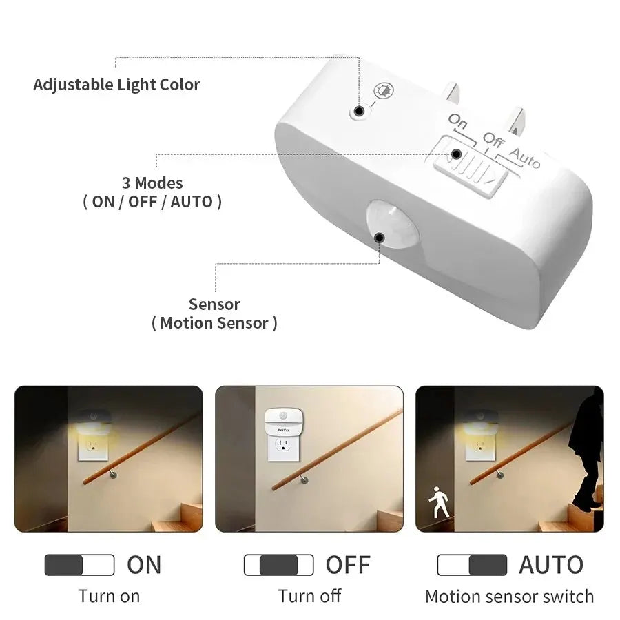 LED Night Light With Motion Sensor Light EU US Plug Socket Lamps Children Night Lights Wireless Wall Bedside Bedroom Night Lamp - Jack market 1988Jack Market 1988