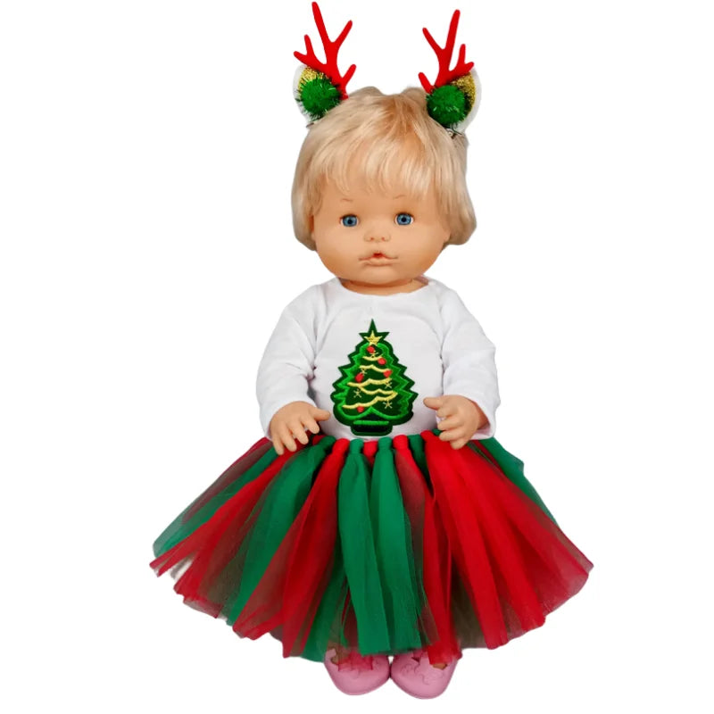 Nenuco 17-Inch Baby Doll Dress - Festive Christmas Tree Design with Red & Green Skirt for 40cm Dolls