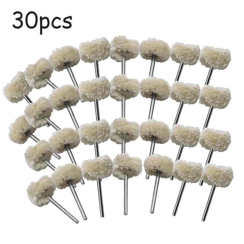 Wool Buffing Wheel Set – 10/20/30pcs 3mm Shank for Smooth Polishing on Stone, Metal & Nonmetal Surfaces