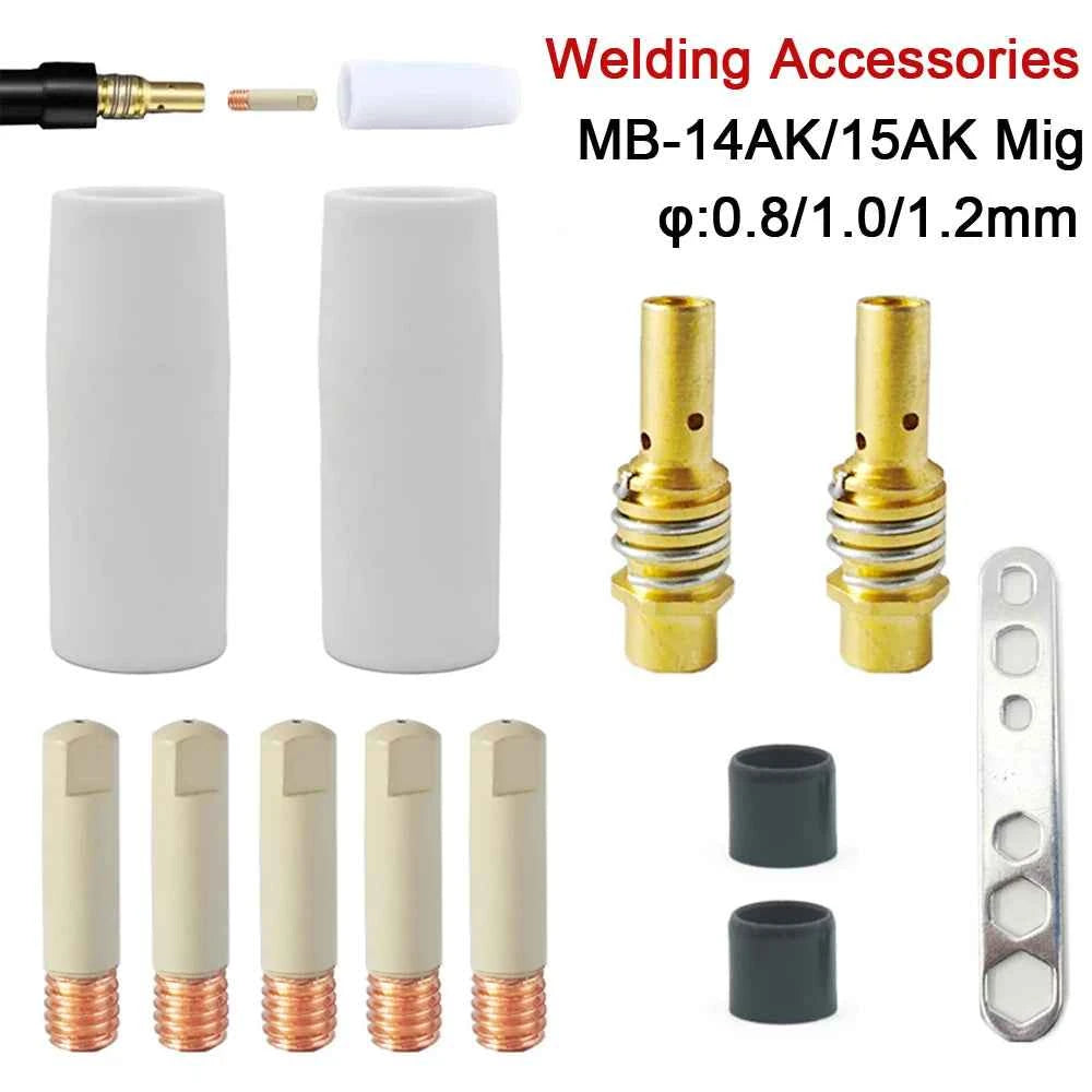 MB-15Ak 14Ak Mig Coating Protection 0.8/1.0/1.2mm Contact Tip Ceramic Nozzle Non-stick Welding Slag European Welding Accessories