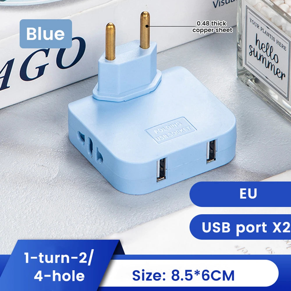 EU Universal Plug Dual USB Interface 3 In 1 Foldable Rotate Plug Hidden Socket USB 2A/5V 2500W Fast Charger Portable Travel Set