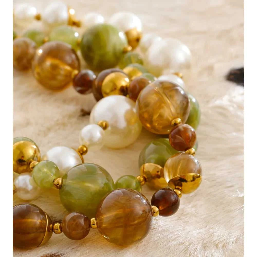Yhpup New Arrivals Simulated Pearls Resin Acrylic Round Beads Chain Handmade Necklace Stainless Steel Trendy Jewelry Waterproof The jack market .AU The jack market .AU $ 54 200001034:2604813136#YH6980A Amber