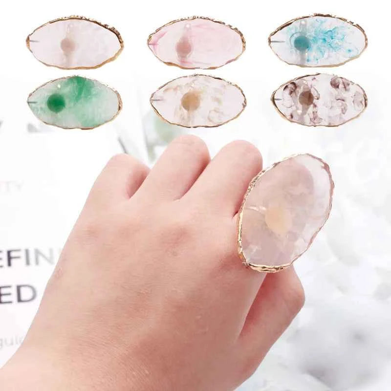 1PC Round Resin Agate Stone Nail Art Palette False Nail Tips Mixing Color Drawing Pallet Gel Polish Display Shelf Manicure Tool