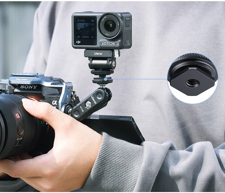 Ulanzi CA22 Cold Shoe Mount Adapter for DJI OSMO ACTION 3/4 with 1/4 Threaded Screw Adapter for Photograph Camera Magic Arm