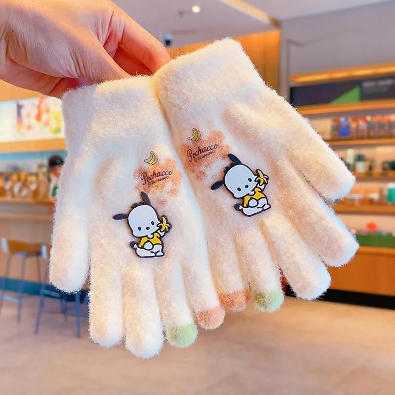 Sanrio Gloves Kawaii My Melody Kuromi Cold-Proof Winter Finger Gloves  Warm Children Toddler Christmas Gifts