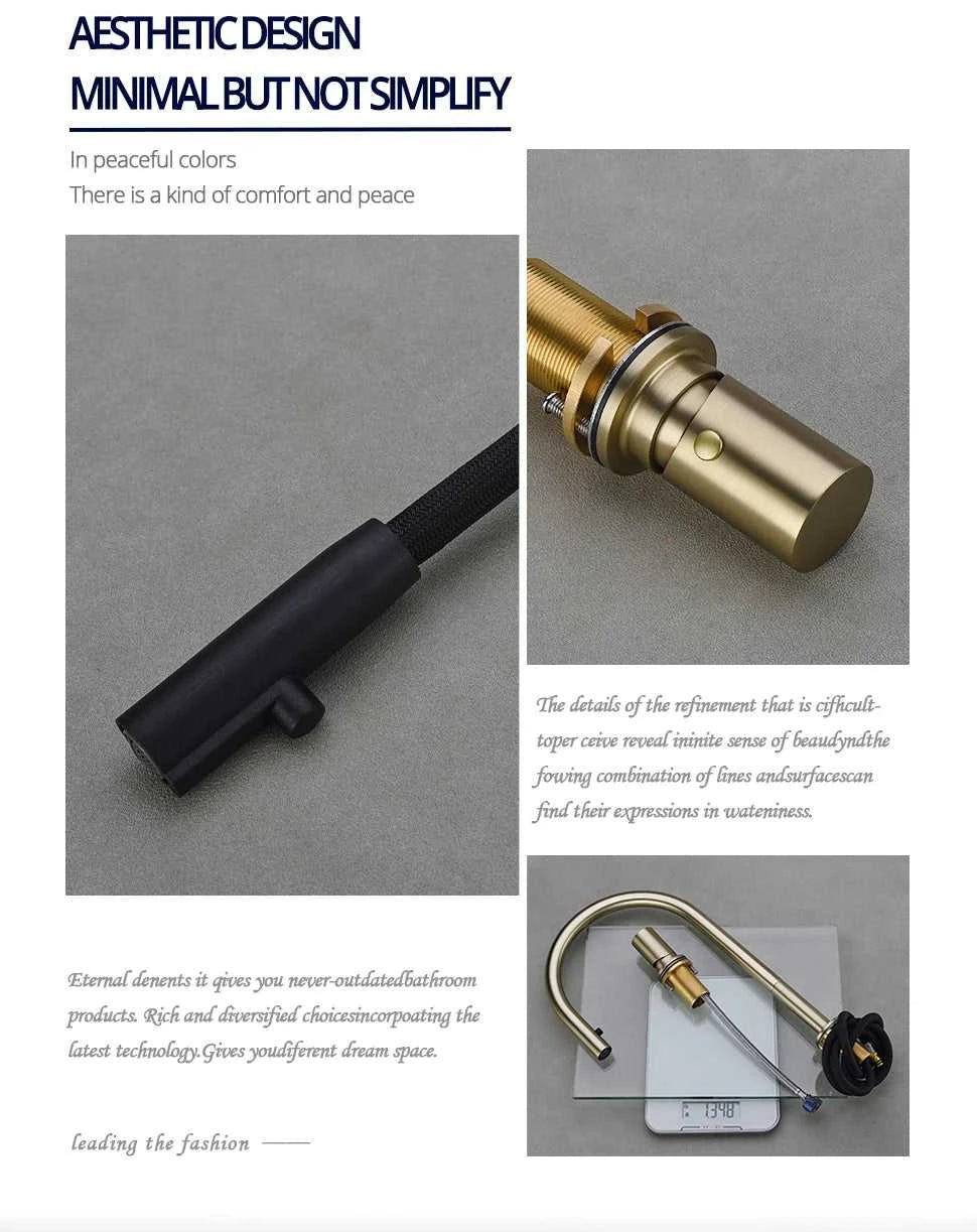 Brushed Gold Kitchen Faucet Invisible Pull Out Spray Mixer Double Hole Single Handle Solid Brass Hot and Cold Sink Tap The jack market .AU The jack market .AU Home $ 244 14:10#39BG-L