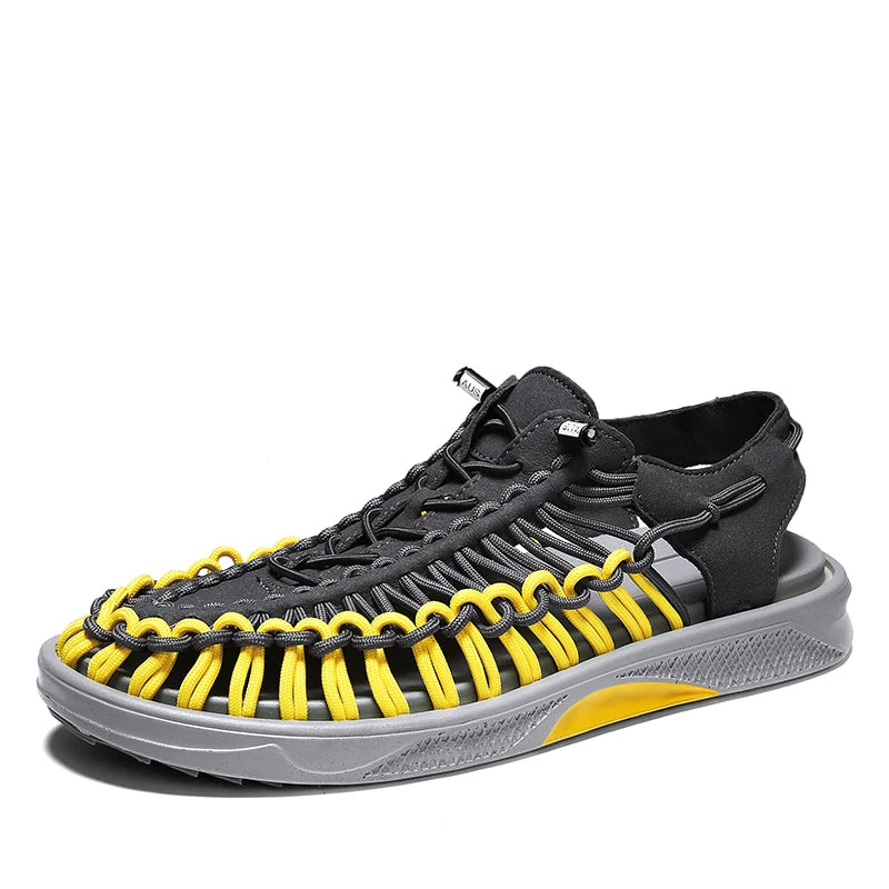 2023 Summer Men's  Sandals Lace Up Hand Woven Sandals Thick Soled Soft Non Slip Casual Shoes High Quality Couple Beach Shoes