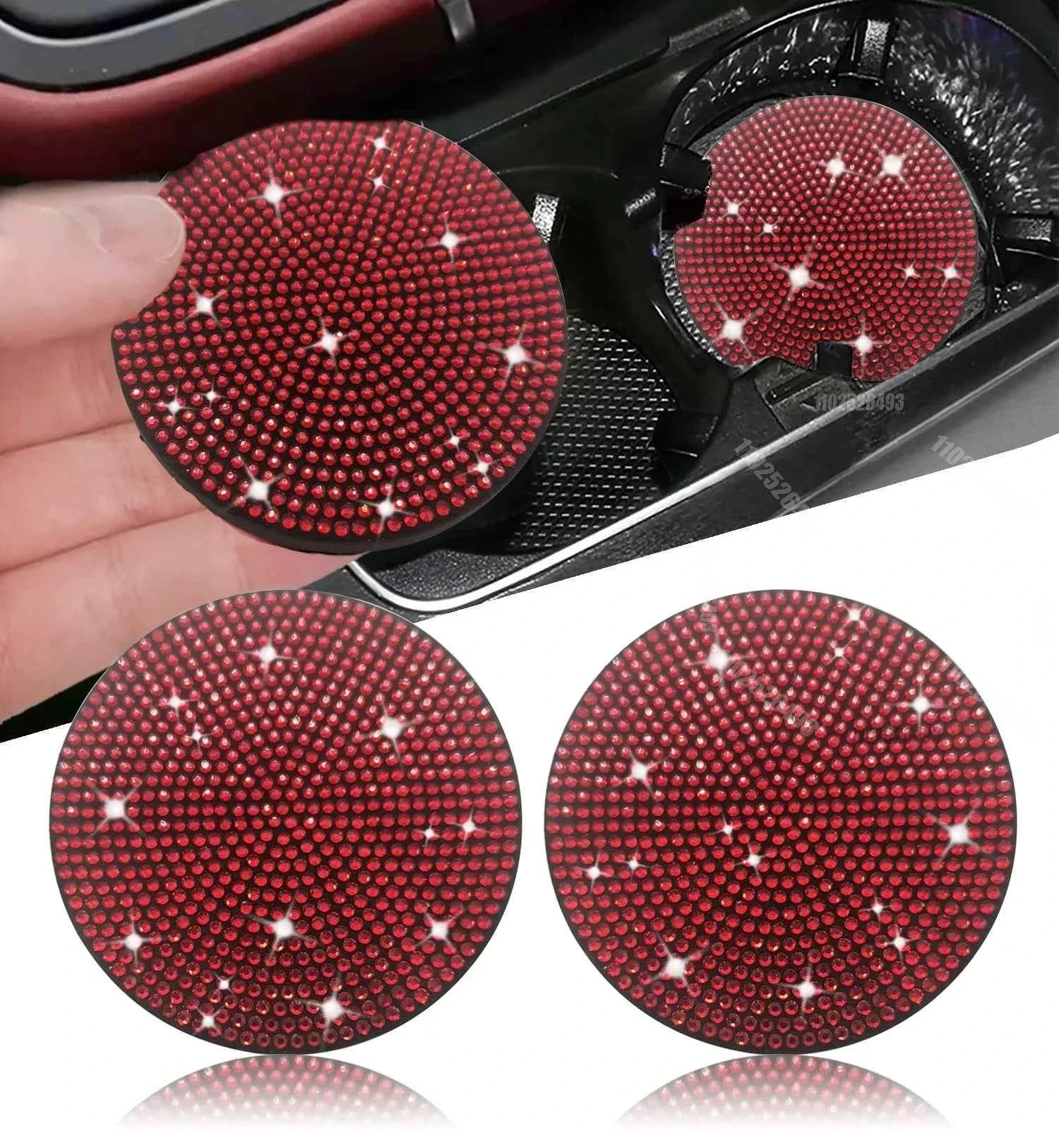 2Pcs Diamond Car Coaster Water Cup Slot Non-Slip Mat Bling Gadget Silica Pad Cup Holder Mat Auto Interior Decoration Accessories