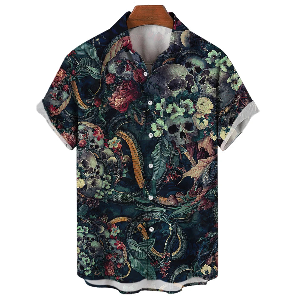 Hawaiian Skull 3D Printed Shirt - Summer Comfort & Breathability, Casual Short Sleeve for Confident Style