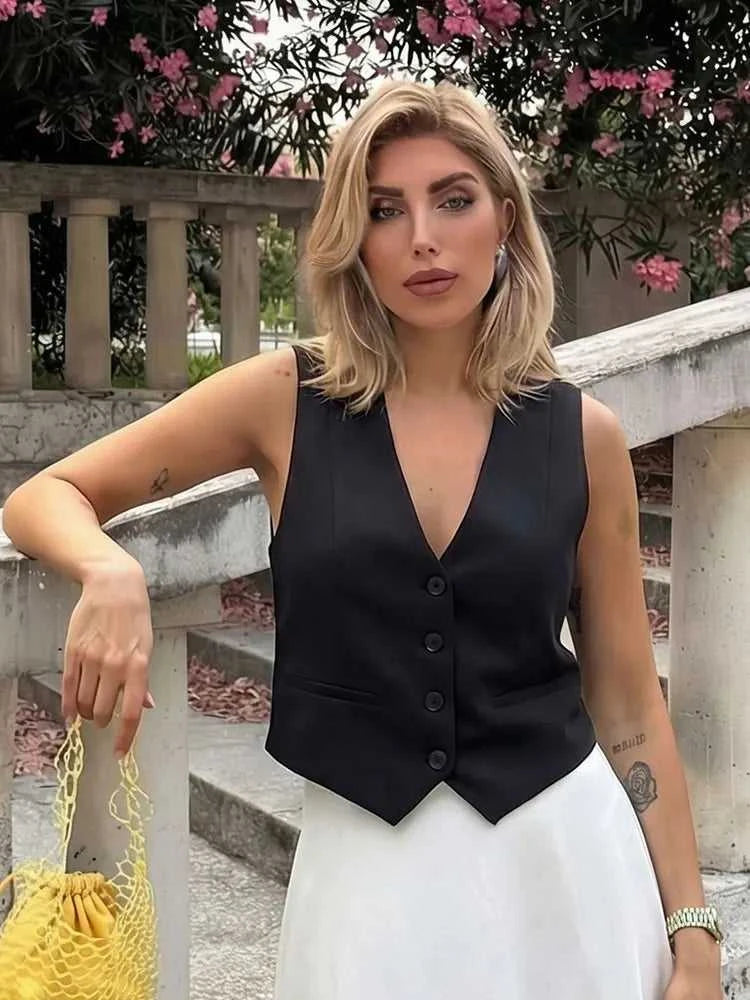 Women's Sleeveless Cropped Blazer Vest – Slim Fit V-Neck Waistcoat for Office & Casual Wear The jack market .AU The jack market .AU Woman Fashion Tops $ 54 14:173#Navy;5:100014065