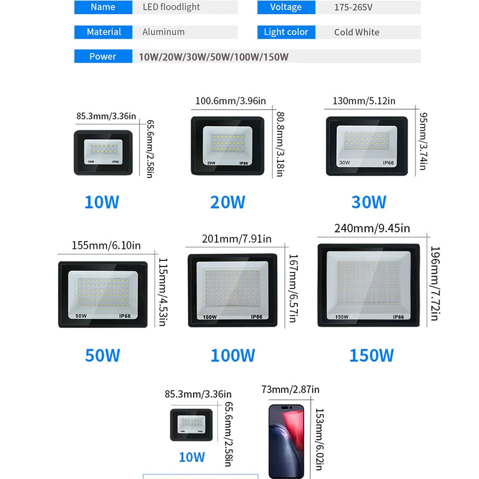 LED Flood Light 10W 20W 30W 50W 100W AC 220V LED Floodlight IP66 Waterproof Reflector Spotlight Street Light Outdoor Garden Lamp - Jack market 1988Jack Market 1988