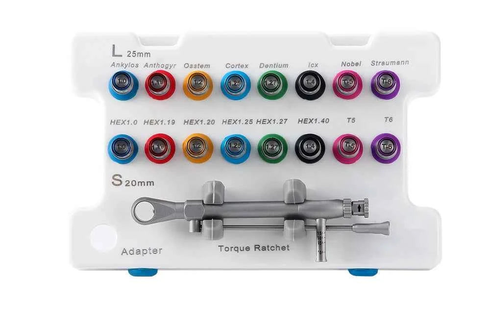 AZDENT Dental Implant Torque Wrench Kit - 16 Precision Drivers & 1 Autoclavable Wrench for Seamless Dental Procedures
