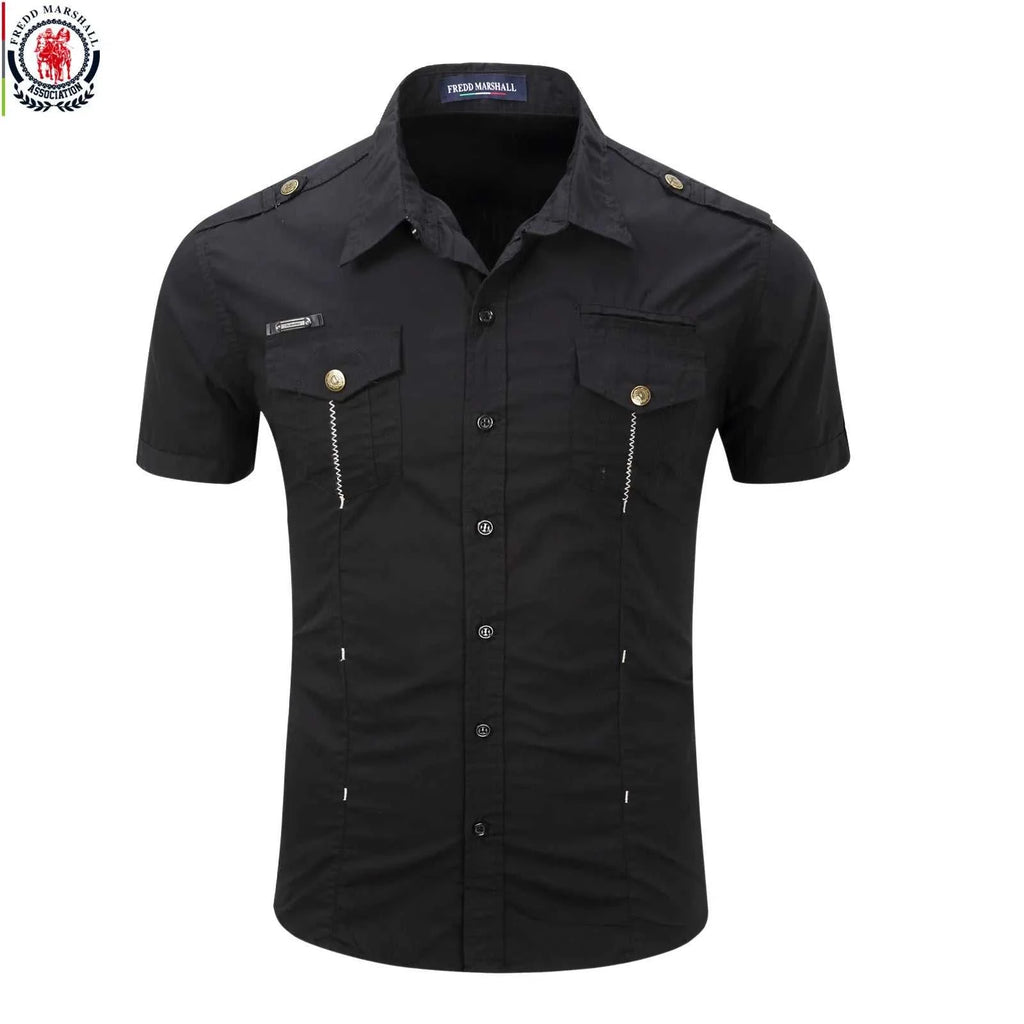 Fredd Marshall 2023 Summer New Men 100% Cotton Cargo Shirt Short Sleeve Casual Pocket Work Military Shirts Male Solid Color Tops The jack market .AU The jack market .AU Men Fashion $ 41 14:193;5:100014065
