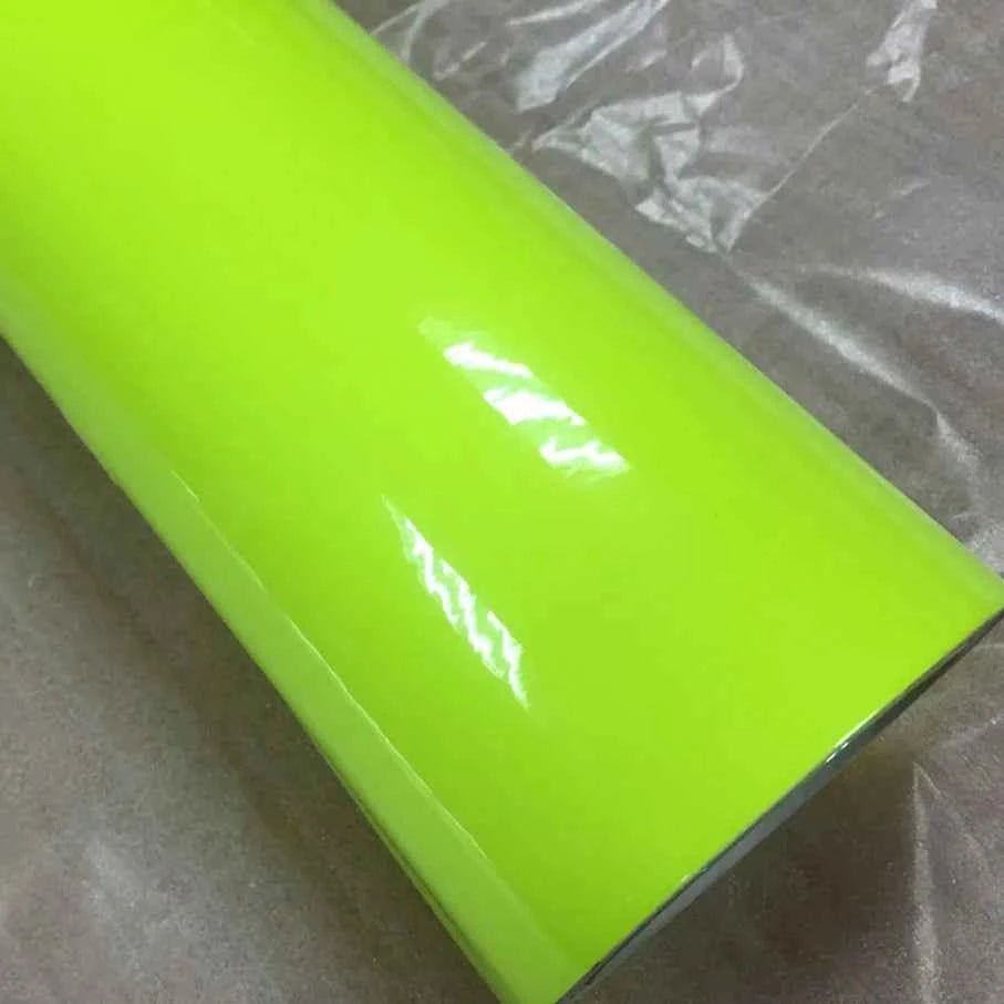 Premium Car Styling Glossy Fluorescent Yellow Vinyl Sticker Glossy Fluorescent yellow Vinyl Wrap Self Adhesive Sticker