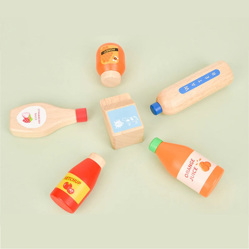 Children Pretend Play Wooden Milk Drink Set Kitchen Food Toys Montessori Learning Educational Kids Simulation Imitation Game
