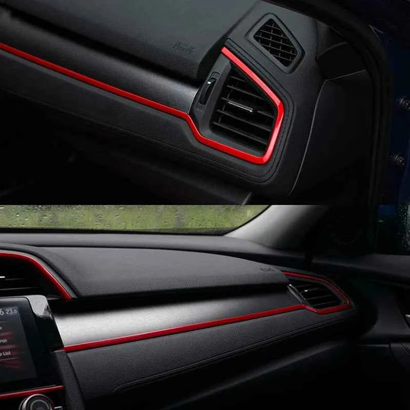 Auto Interior Dashboard Frame Strip Red Trim Sticker for Honda Civic 10th Gen 2016 2017 2018 2019 2020 2021 Left Hand Drive Car