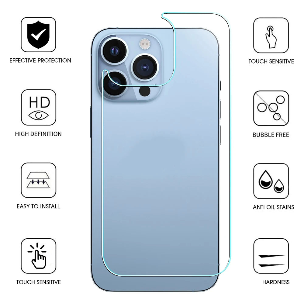 3PCS Back Tempered Glass For iPhone 16E 12 13 Mini 11 13 14 15 16 Pro Max Plus Phones Screen Protector Film