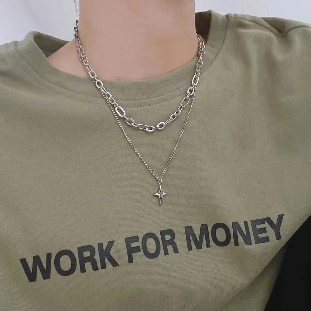 New Design Double Layer Link Chain Cross Star Necklace for Women Man Teens Trendy Punk Hip hop Stainless Steel Choker The jack market .AU The jack market .AU Jewellery & Chains $ 47 <none>
