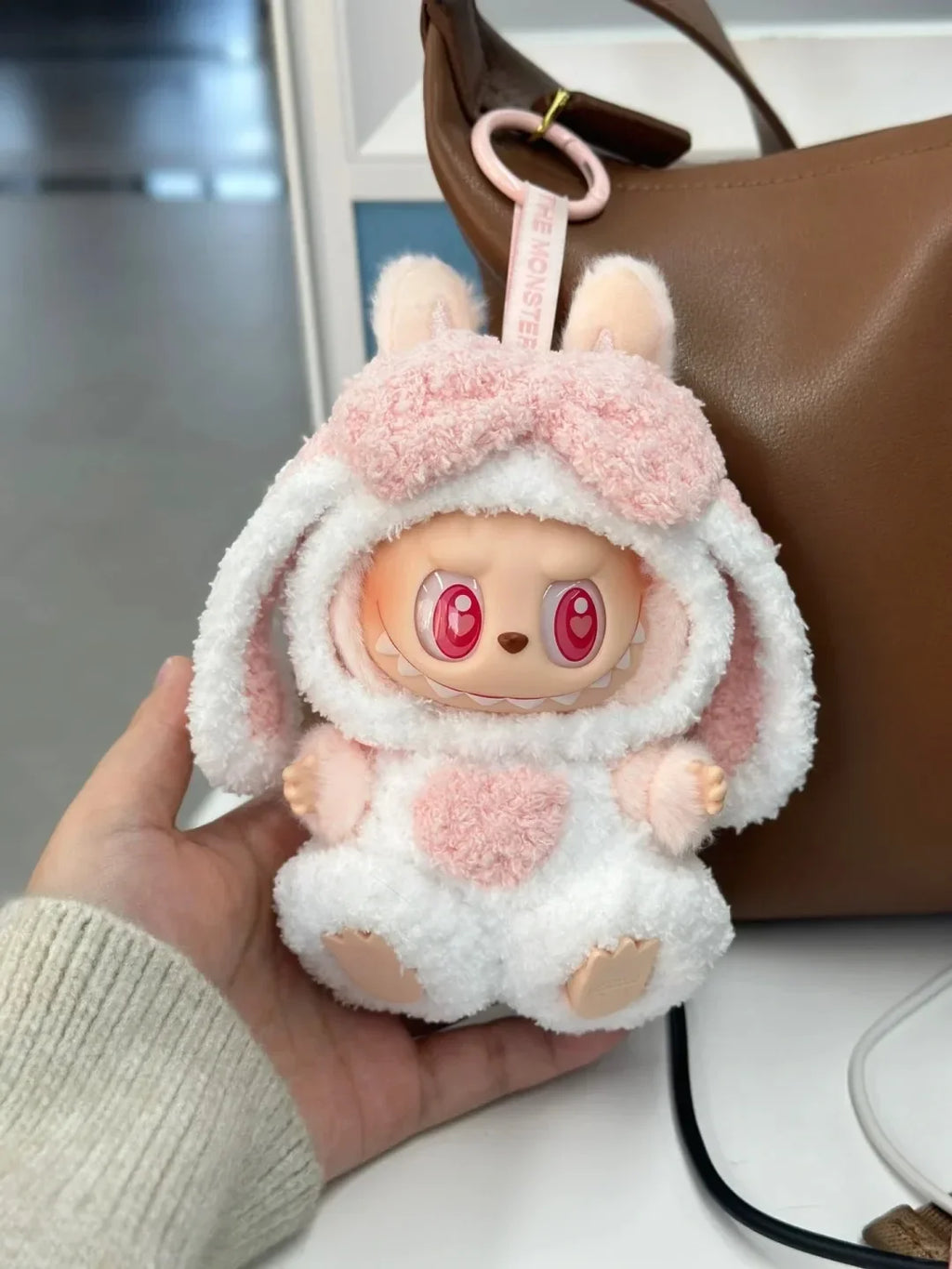 For 17cm Labubu 3.0 Dolls Accessories DIY Doll Clothes Heartbeat Long Eared Furry Rabbit Costume Cartoon Dress Up Christmas Gift