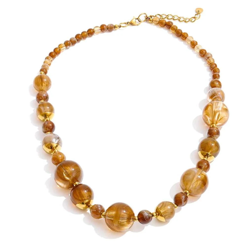 Yhpup New Arrivals Simulated Pearls Resin Acrylic Round Beads Chain Handmade Necklace Stainless Steel Trendy Jewelry Waterproof The jack market .AU The jack market .AU $ 54 200001034:2604813136#YH6980A Amber