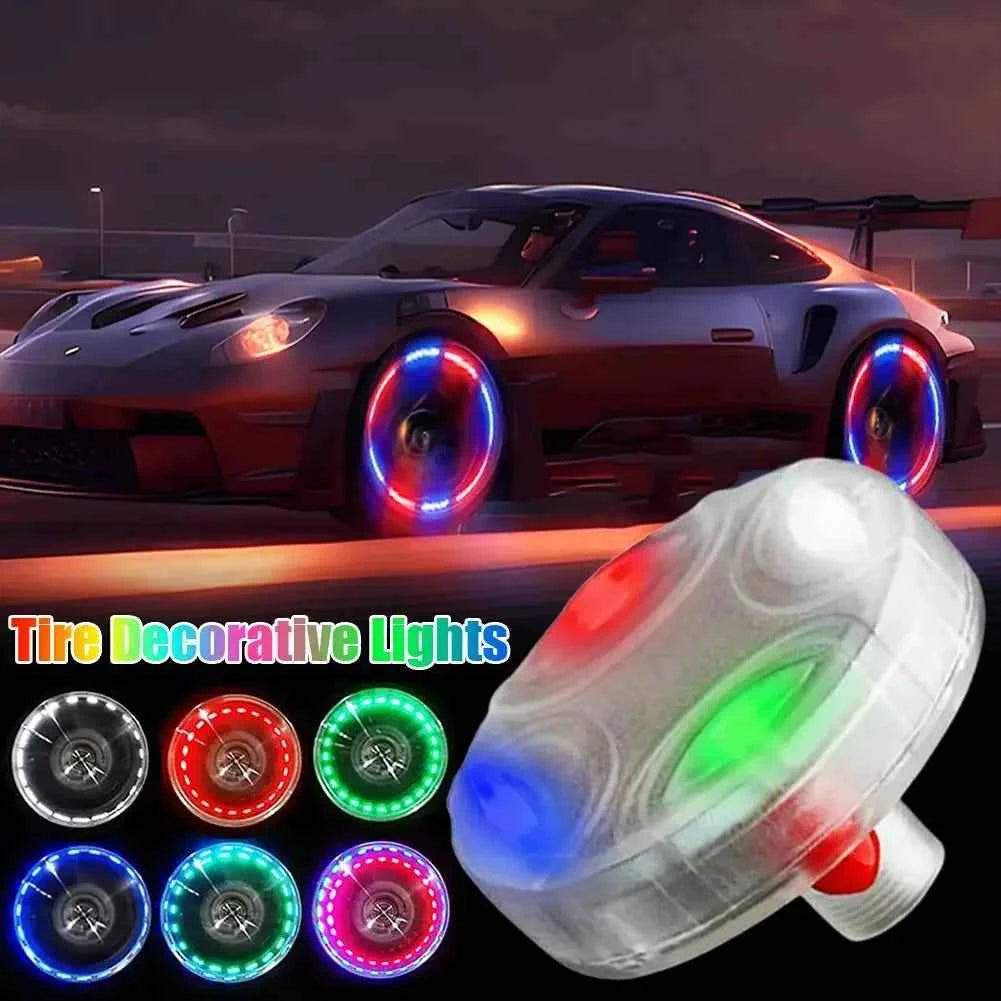 Solar powered car wheel hub lights ghost fire rainbow flashing decorative lights electric car valve lights motorcycle tire light