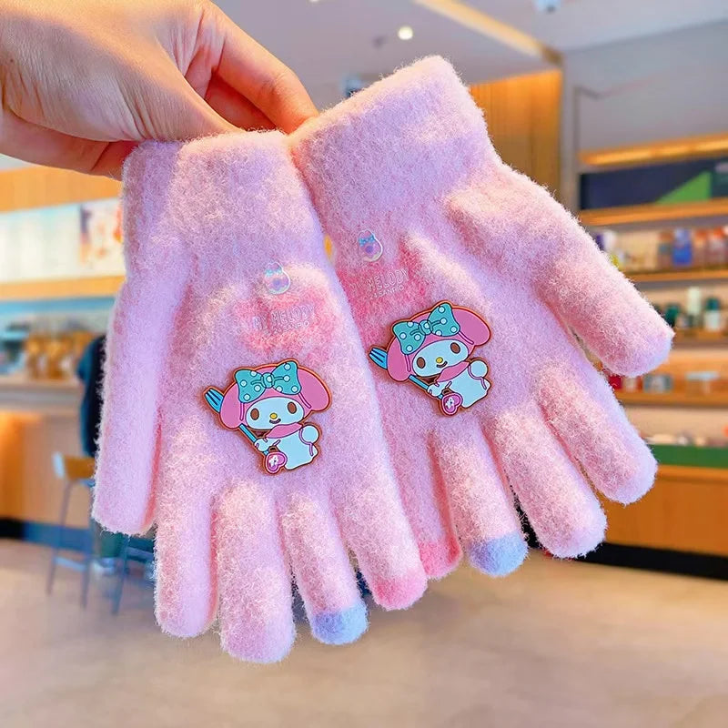 Sanrio Gloves Kawaii My Melody Kuromi Cold-Proof Winter Finger Gloves  Warm Children Toddler Christmas Gifts