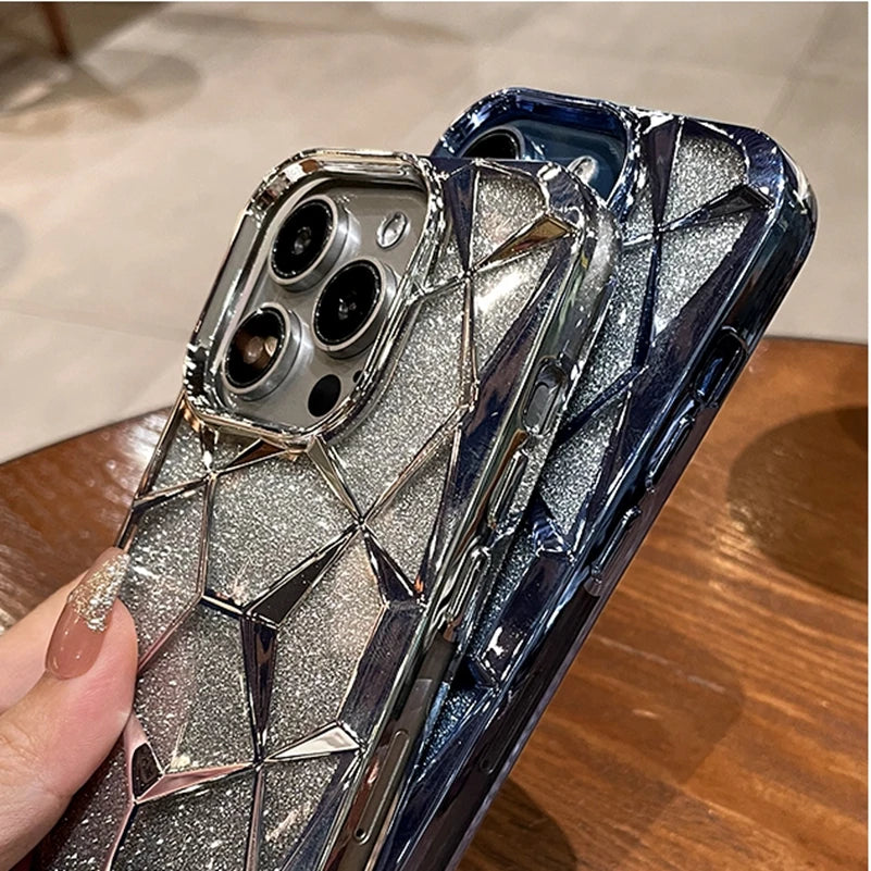 Ins Glitter Cube Diamond Case for iPhone 11-15 Pro Max & Plus - Soft Bling Cover for Ultimate Luxury & Protection