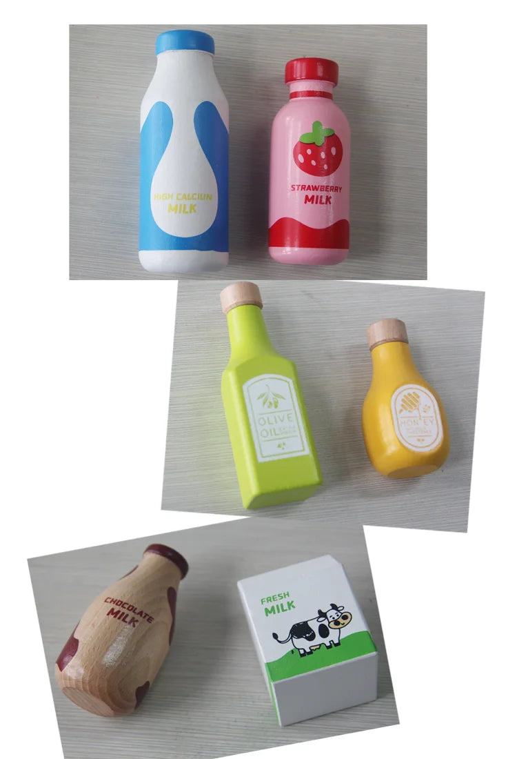Children Pretend Play Wooden Milk Drink Set Kitchen Food Toys Montessori Learning Educational Kids Simulation Imitation Game