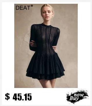 DEAT Women's Slim Dress with Diamond Folds & Zipper - Sleeveless Round Collar Summer Style