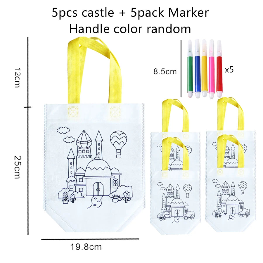 5pcs Graffiti Bag with Marker Pen Color Cognition Children Drawing Toys Puzzle Parent-child Kindergarten Activity Props TMZ