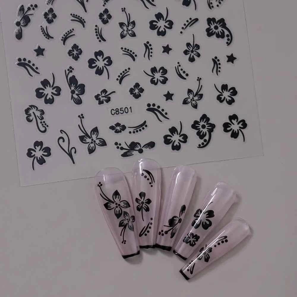 1pcs 3D White Hibiscus Flowers Nail Stickers Holographic Silver Gold Tropical Petal Slider For Nails French Manicure Decoration