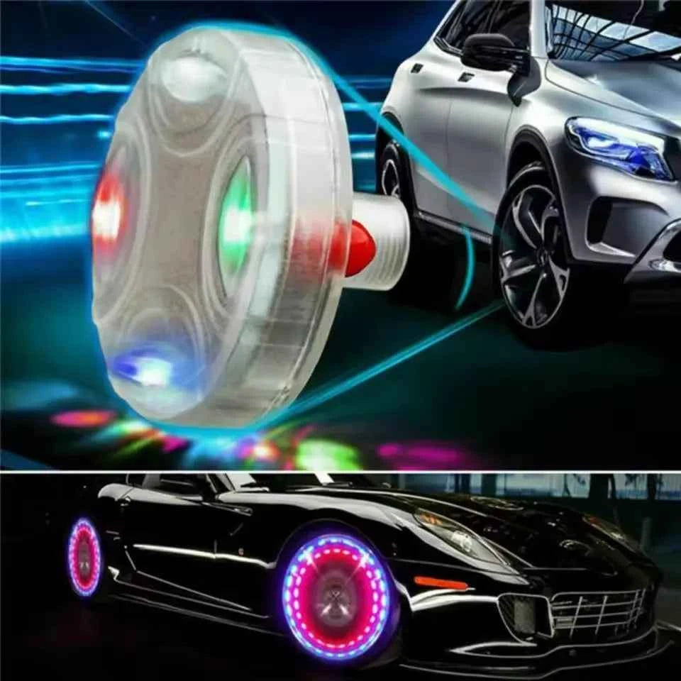 Solar powered car wheel hub lights ghost fire rainbow flashing decorative lights electric car valve lights motorcycle tire light