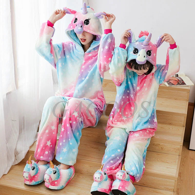 Boy Girl Kigurumi Pajama Sets Panda Unicorn Pajamas For Women Pijimas Cat Onesie Adult Animal Sleepwear Winter Warm Pyjamas Kids