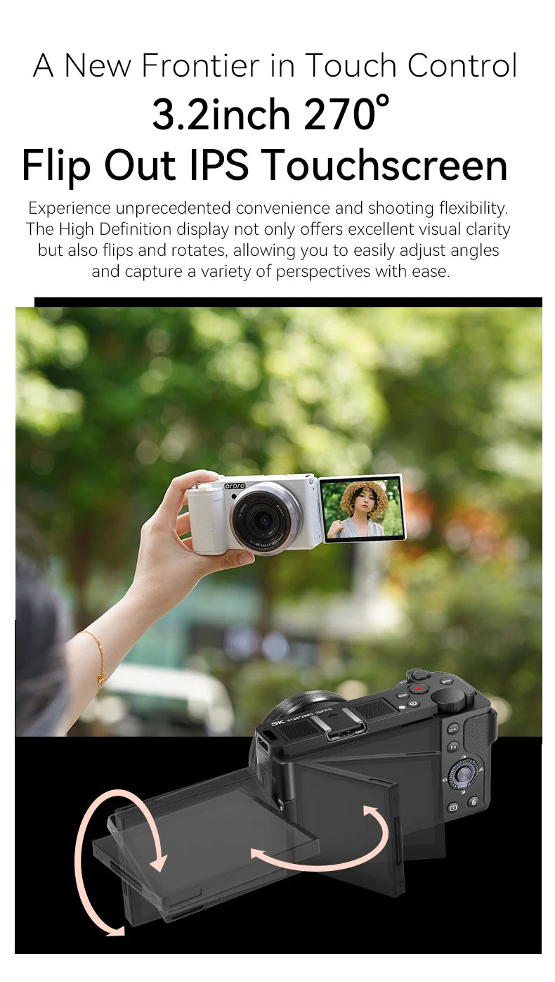 ORDRO G930 Digital Camera Compact for YouTube Vlogging Videos with Flashlight 5X Optical Zoom 4K 30FPS 60FPS Multi Filters AF MF