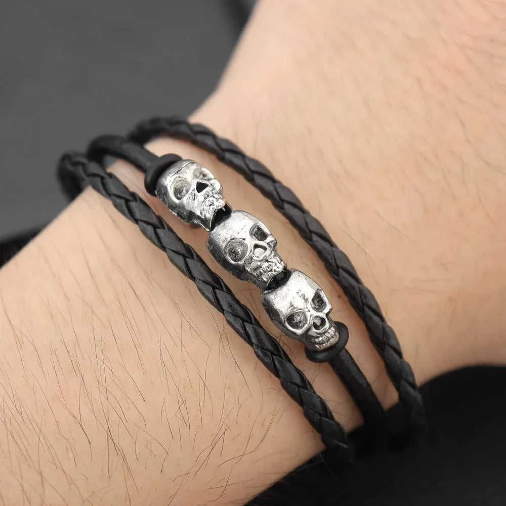 Cool Skeleton Skull Leather Bracelet Men's Stainless Steel Punk Rock Gothic Charm Woven Multilayer Bracelet Men's Jewelry Gift The jack market .AU The jack market .AU Jewellery & Chains $ 47 200001034:5740#black