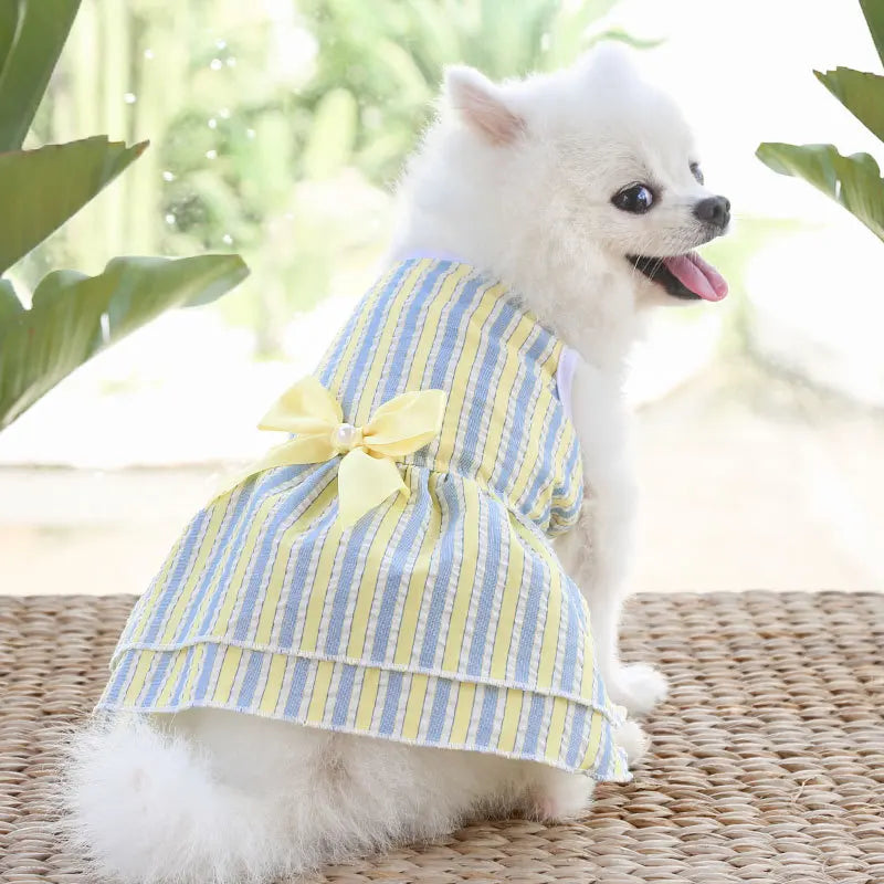 Pawfect Paws Summer Plaid Suspender Skirt Dress - Chic Pink Bow for Small Breeds like Chihuahua & Yorkie