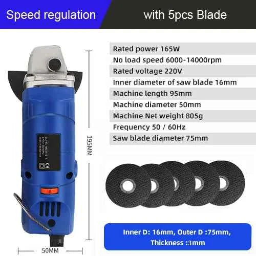 Brand Name Mini Electric Angle Grinder - Versatile 110V/220V, 6 Speed Settings for Precision Cutting, Polishing & Grinding