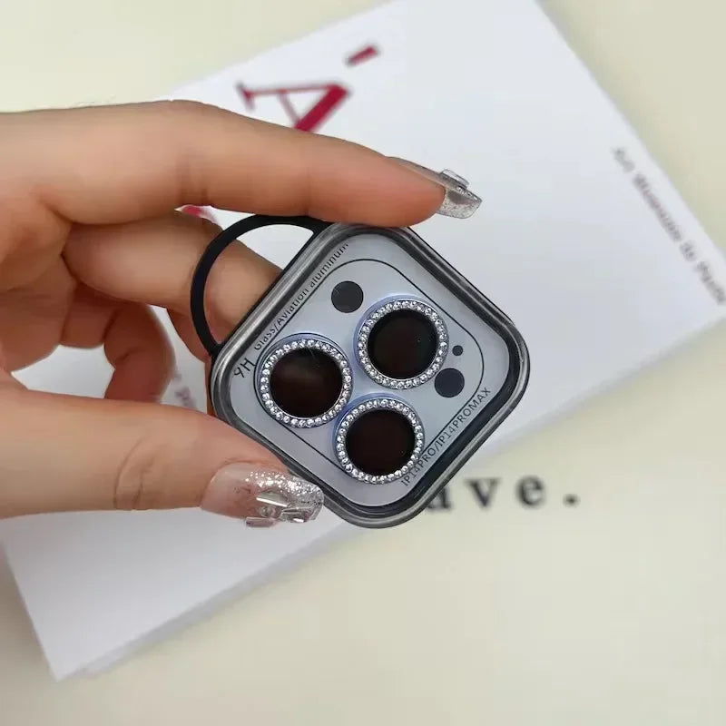 GlamLens Diamond Camera Lens Protectors for iPhone 14 15 16 Pro Max – 2-3 Pcs Sparkling Glass Shield