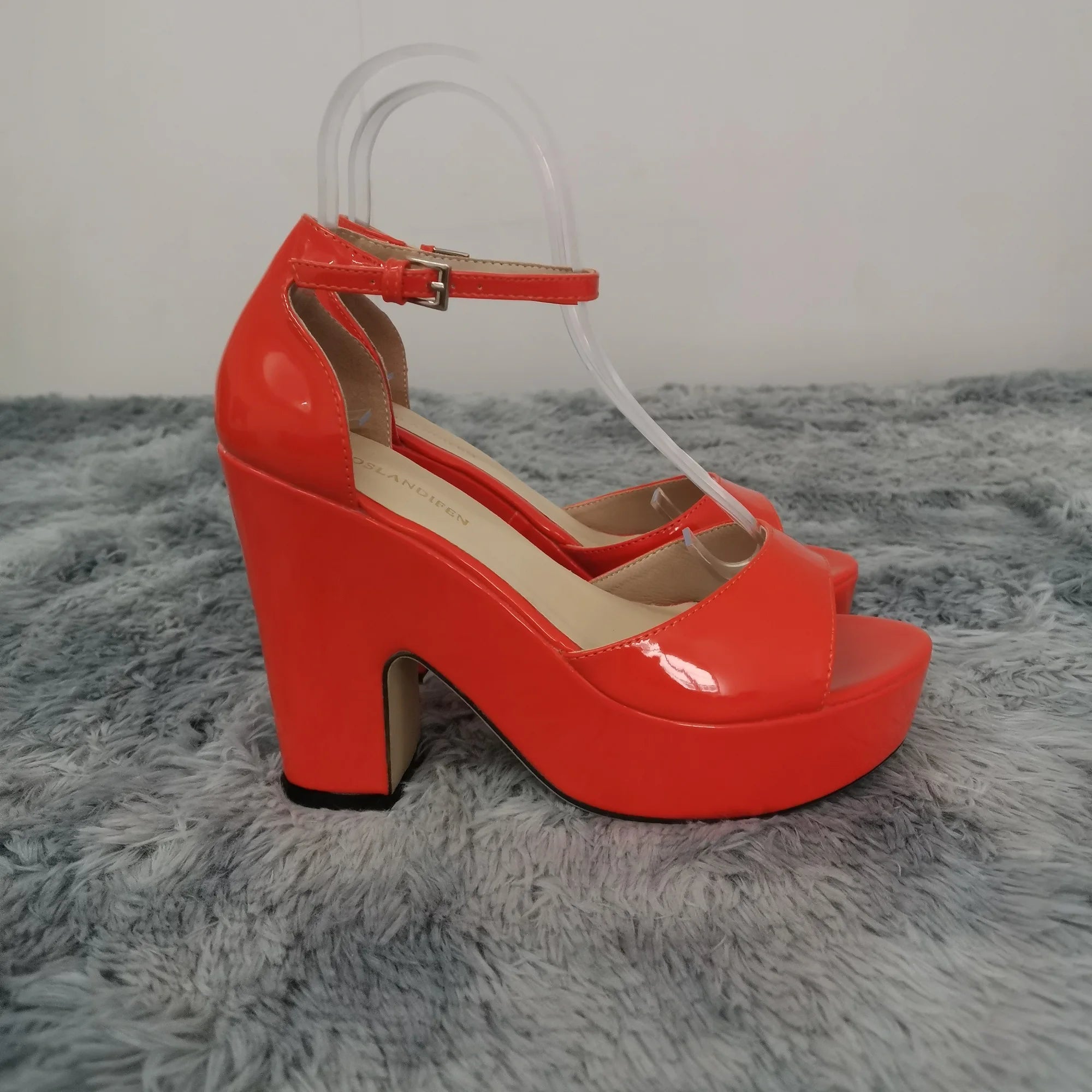 Women Sandals 2026 Summer Ankle Strap Pumps Colourful Sexy Peep Toe Square High Heels Flock Platform Wedding Pole Dancing Shoes