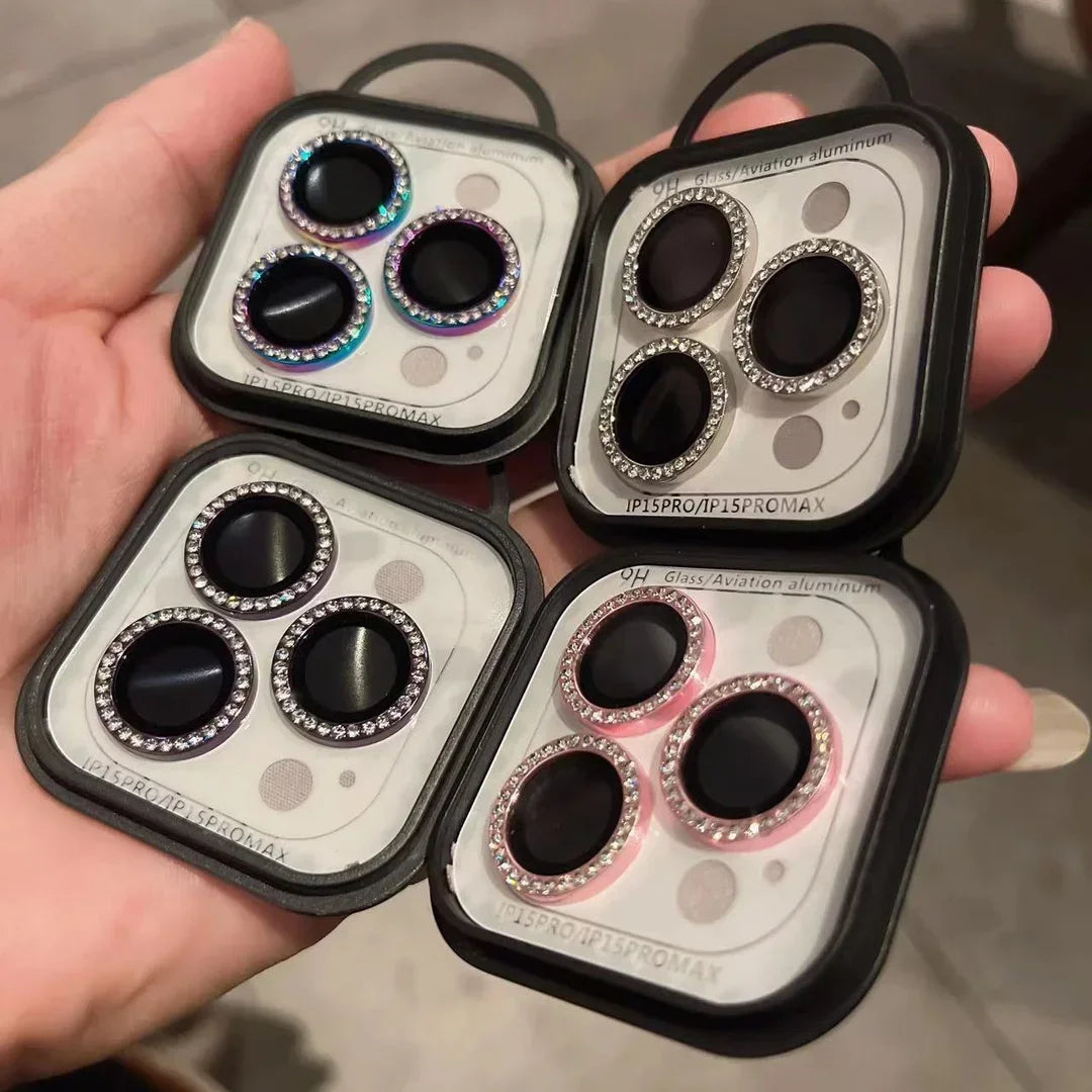 GlamLens Diamond Camera Lens Protectors for iPhone 14 15 16 Pro Max – 2-3 Pcs Sparkling Glass Shield