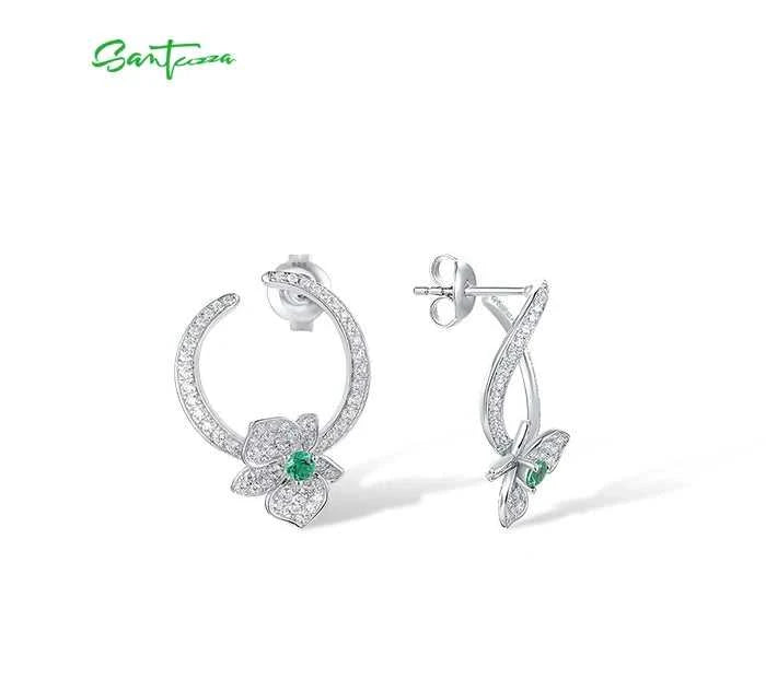 SANTUZZA Pure 925 Sterling Silver Earrings For Women Sparkling White CZ Green Spinel Orchid Flower Circled Fashion Fine Jewelry The jack market .AU The jack market .AU Jewellery & Chains $ 85 <none>