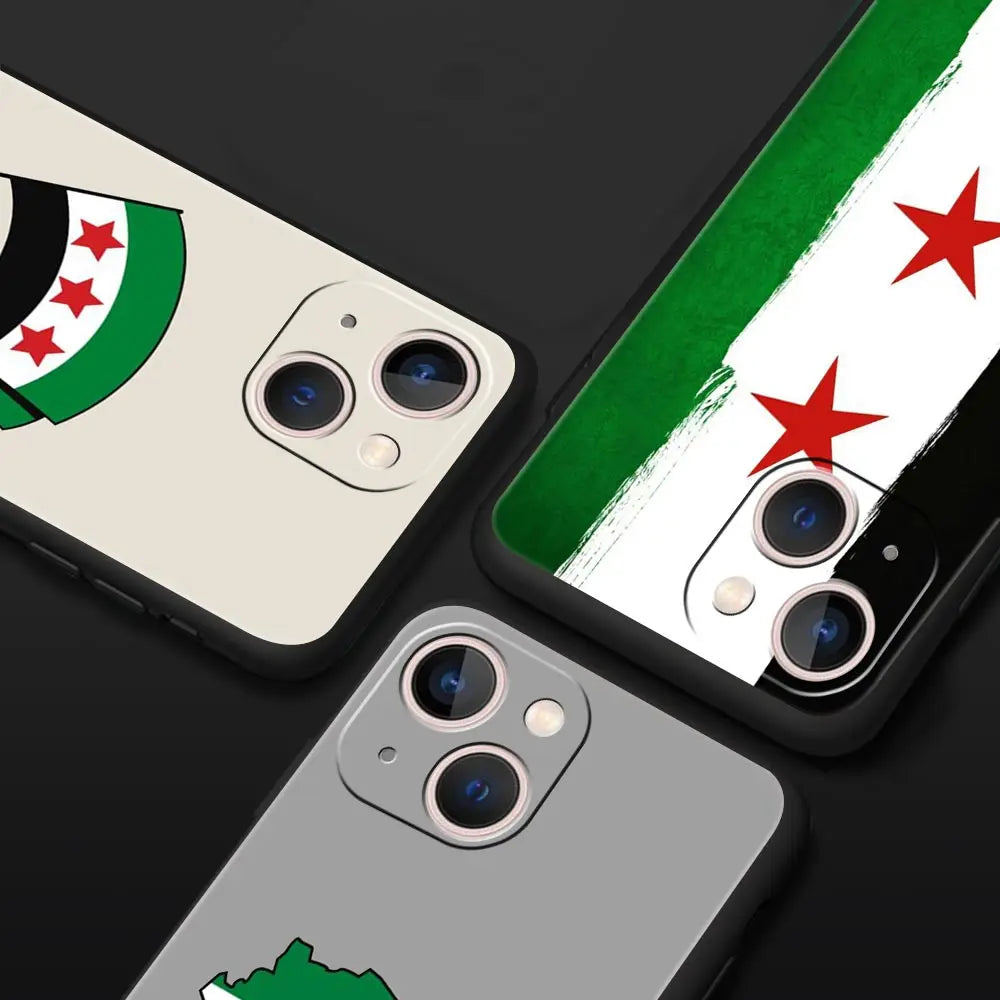 Phone Case For iPhone 16 15 14 13 12 11 Pro Max XS X XR SE 7 8 Plus Soft Silicone Black Cover Funda Luxury Syria flag