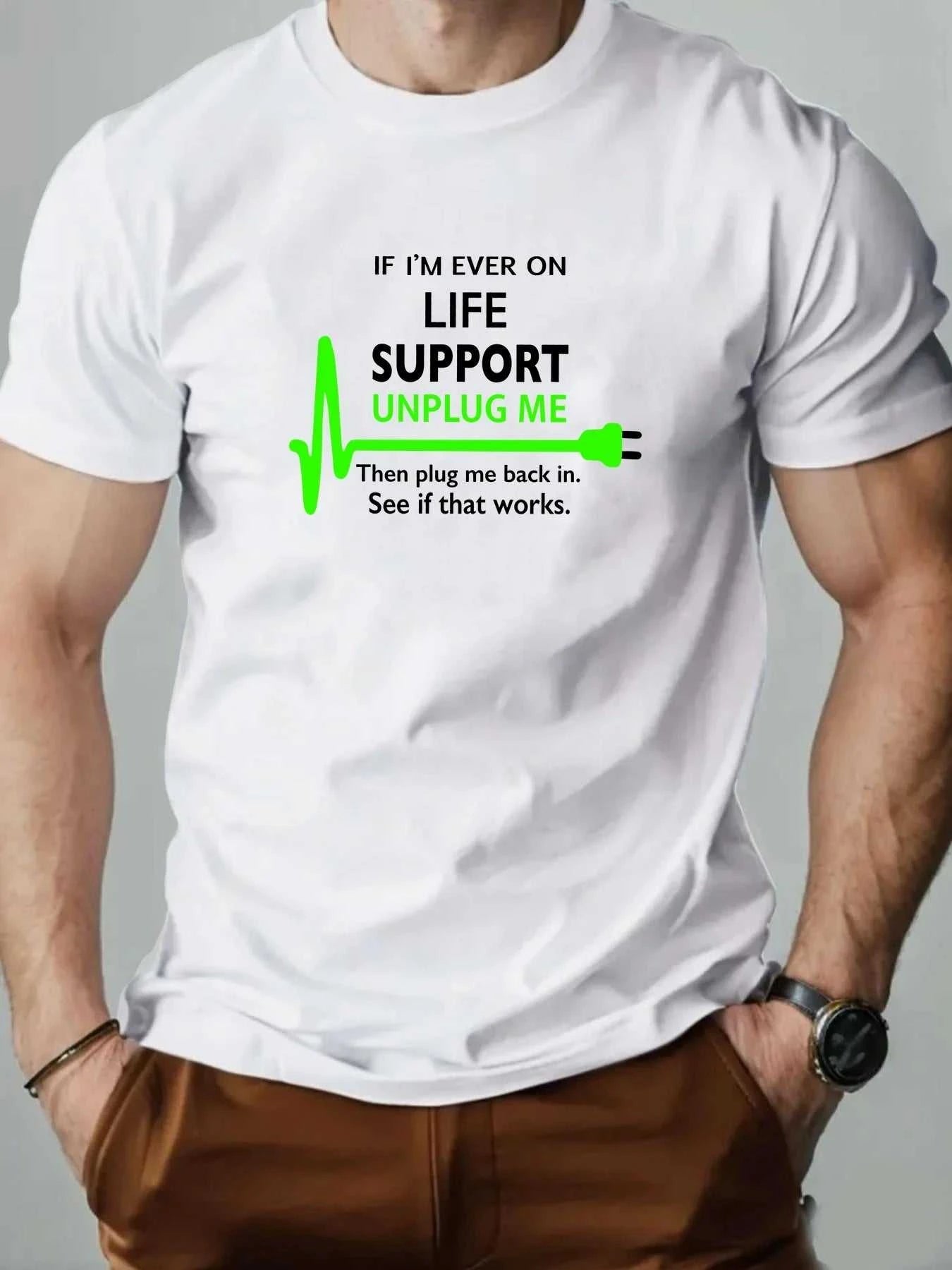 100% Cotton Men's Round Neck T-shirt Creative "Life Support Unplug" Socket Graphic Print Breathable Casual Loose Oversized Tee The jack market .AU The jack market .AU Men Fashion $ 39 14:1254#Light Blue;200007763:201336100;5:361386