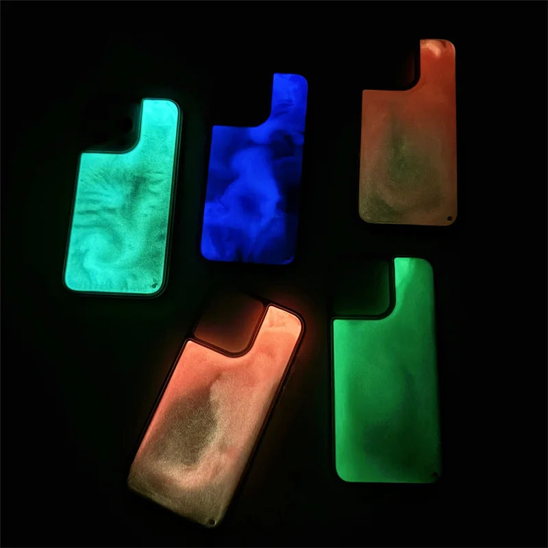 Luminous Quicksand Case for iPhone 15/16/17 Pro Max - Glow-in-the-Dark Luxury Shell with Shiny Sparkles