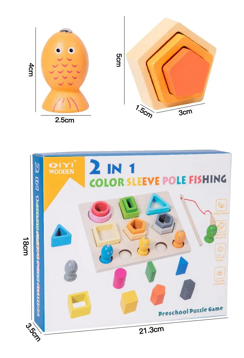 Montessori  Wooden Color Shape Cognitive Classification Matching Puzzle Children's Magnetic Fishing Learning Educational Toys