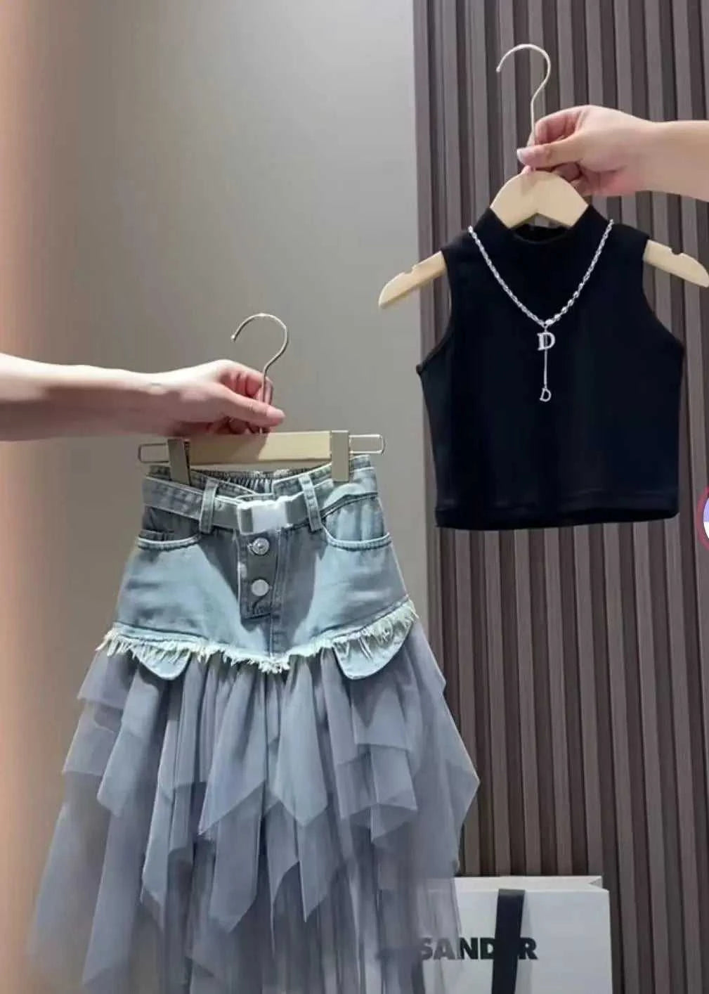 Girls' Summer New Set 2026 Korean Version Baby Girl Tank Top Mesh Splicing Cowboy Skirt Set Kids Summer Set The jack market .AU The jack market .AU Mum & Kids: Essential Products for Every Family $ 62 14:29#WHITE;200000463:200004189#110CM 4Years;200007763:201336100