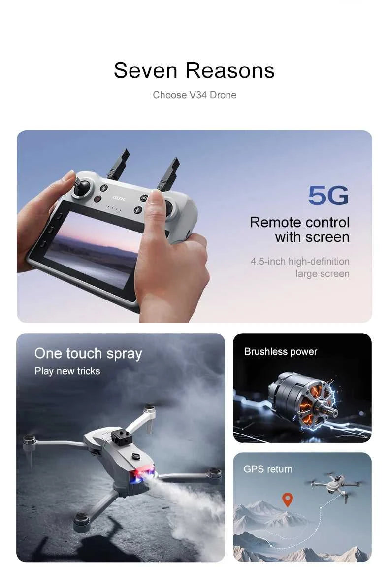 4DRC New V34 Drone 8K Profesional 4K HD Camera Brushless Motor Obstacle Avoidance Foldable Quadcopter Aerial Optical RC Toy The jack market .AU The jack market .AU Drones $ 169 14:10#GPS-8K-1Battery